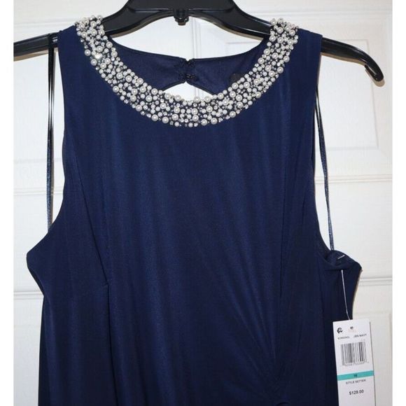 MSK 93900363L Sz 16 Navy Style Setter Embellished Front-Slit Evening Gown $129 - Picture 3 of 12